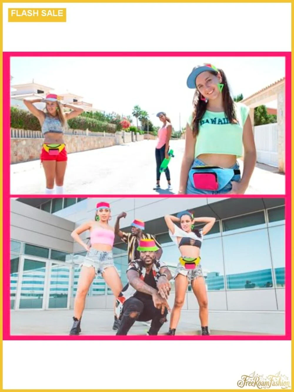 Neon 80s 90s Costume Set Fanny Pack Bucket Hat Glasses Wristlet Party Outfit